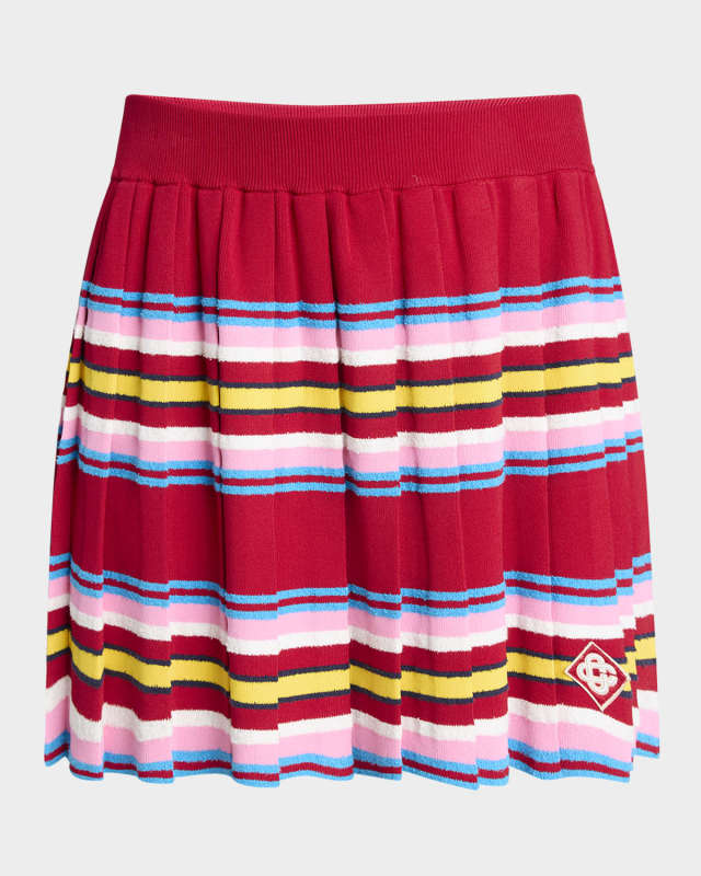 Stripe Pleated Logo Patch Mini Skirt